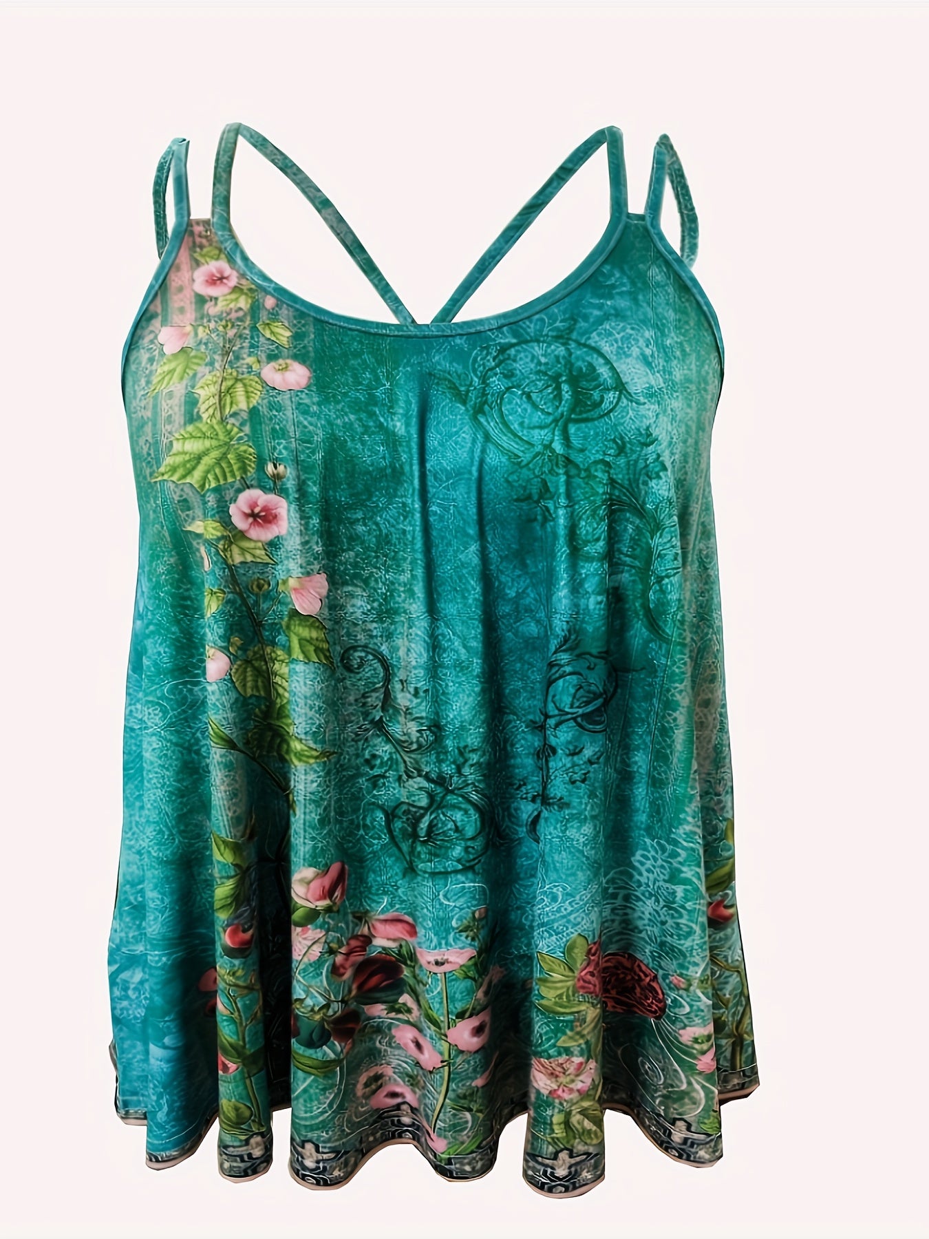 Floral Print Split Strap Cami Top