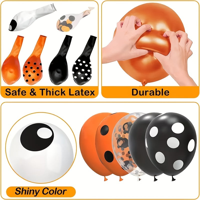 121pcs Halloween Balloons Set Orange Confetti Polka Dot Spider Eyes Balloons