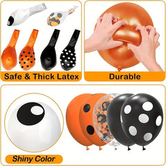 121pcs Halloween Balloons Set Orange Confetti Polka Dot Spider Eyes Balloons