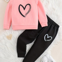 Girl's 2pcs Sweatshirt & Sweatpants Set Love Heart Print