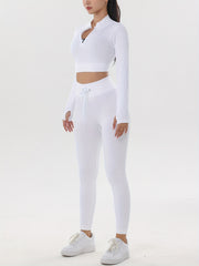 Ribbed Yoga Sports Set Long Sleeve Crop Top & Leggings