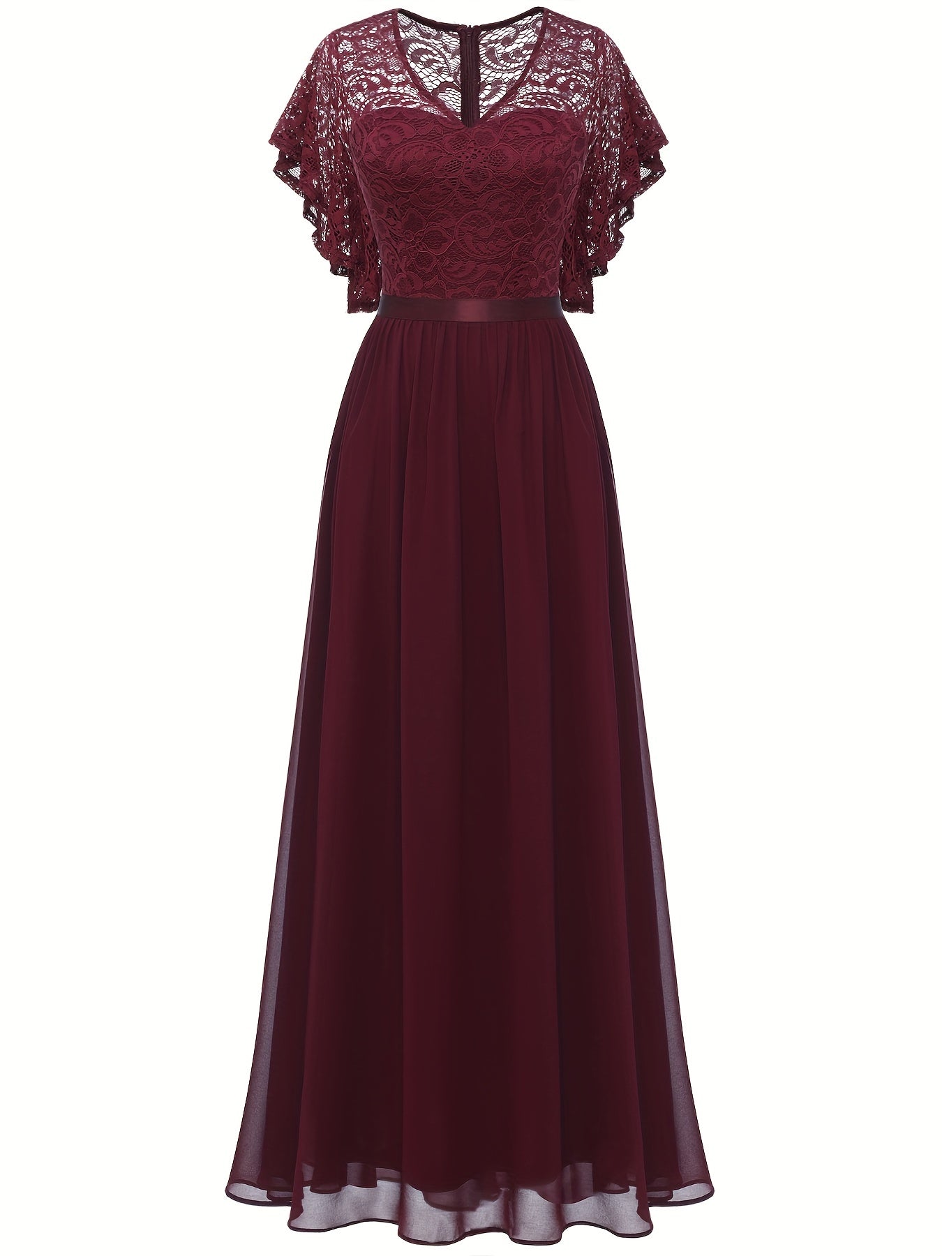 V Neck Ruffle Trim Bridesmaid Dress Aline Dress