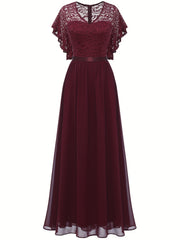 V Neck Ruffle Trim Bridesmaid Dress Aline Dress