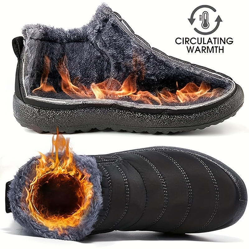 Women's Fur Lined Thermal Snow Boots Slip On Round Toe Warm Ankle Boots