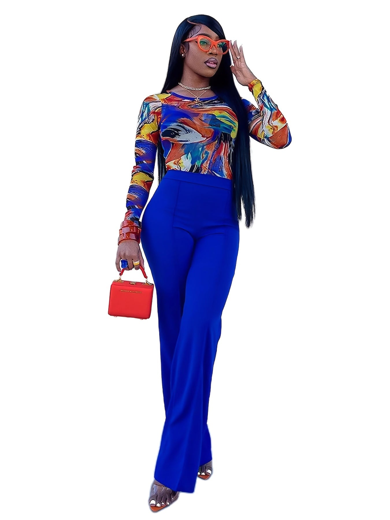 High Waist Elastic Wide Leg Pants Slim Fit Long Length