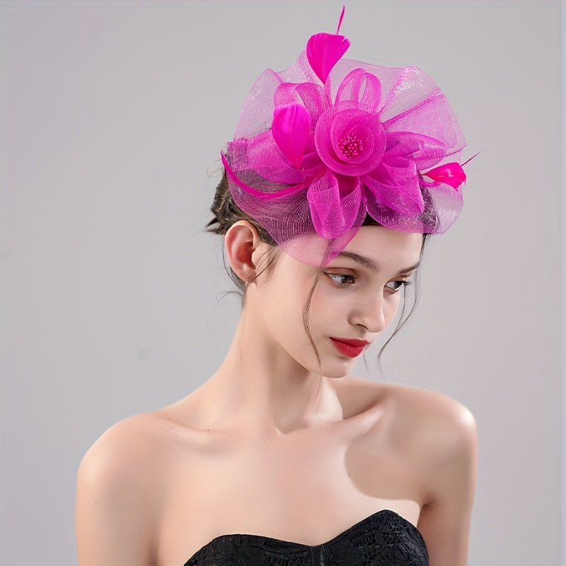 Mesh Flower & Feather Headpiece Hair Accessory