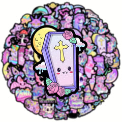 50pcs Pink Gothic Waterproof Stickers for Skateboards Helmets Backpacks