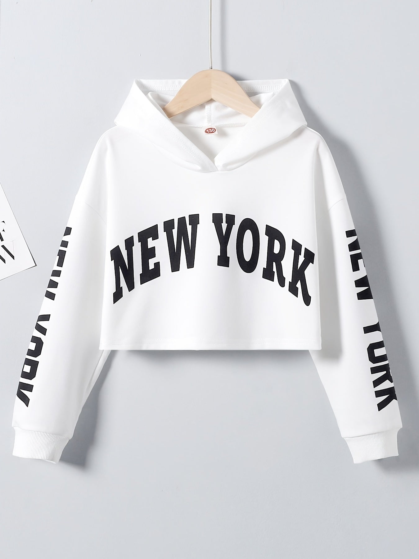 Girls Crop Hoodie Letter Print Pullover Sweatshirt Kids Clothes