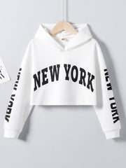 Girls Crop Hoodie Letter Print Pullover Sweatshirt Kids Clothes