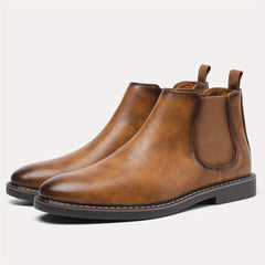 Brown Chelsea Boots Round Toe Dress Casual Ankle Boots Slip On Shoes