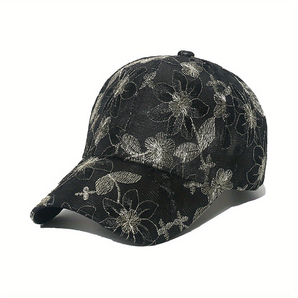 Y2K Flower Embroidery Baseball Cap Women Sunscreen Sports Hats