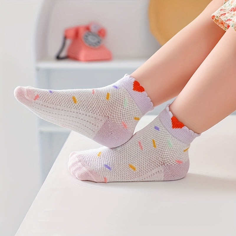 5 Pairs Cartoon Ruffled Flower Breathable Socks for Girls