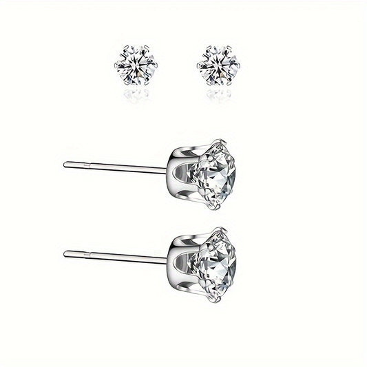 Zircon Decor Stud Earrings Stainless Steel Jewelry Delicate Gift