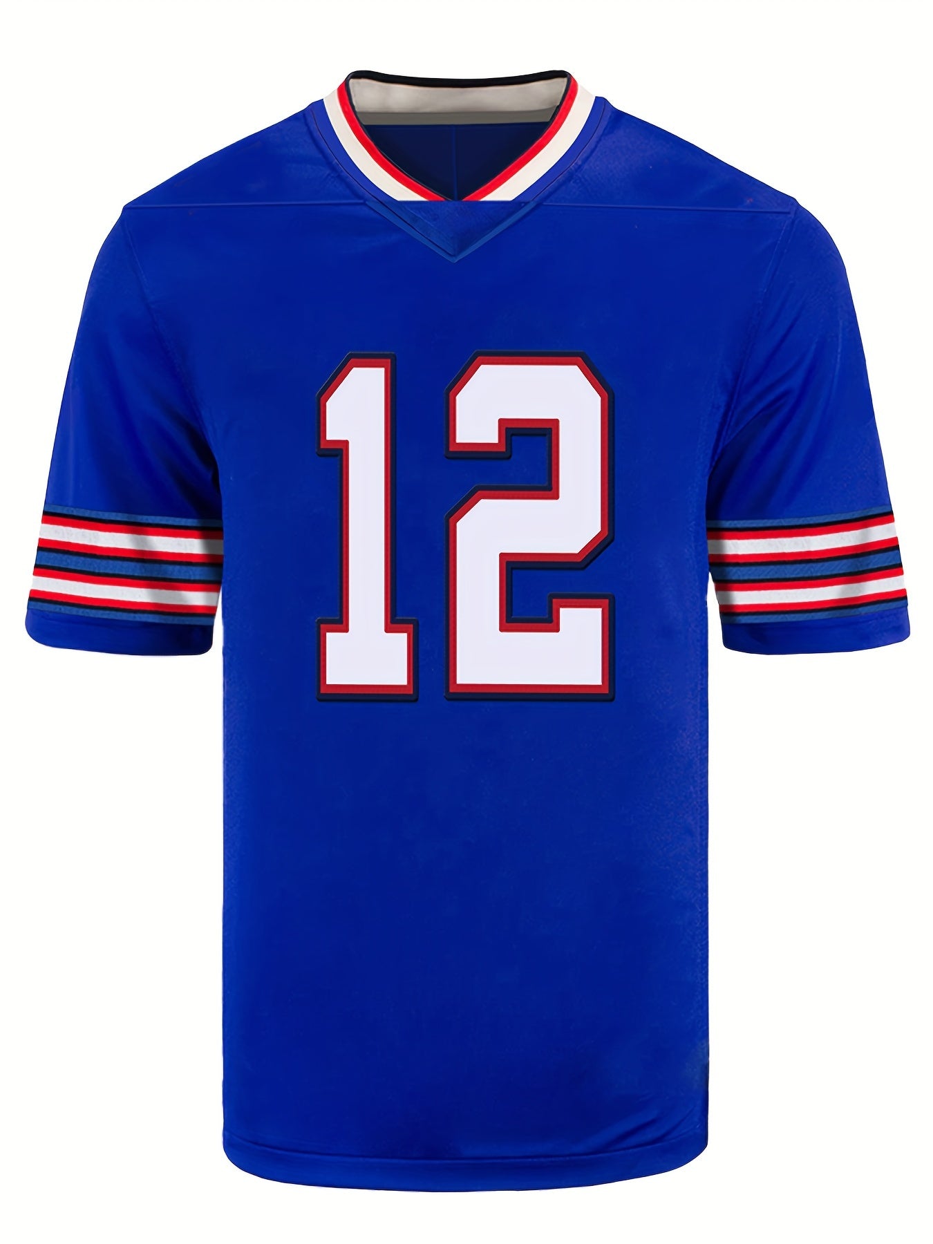 Men's 12 Football Jersey V-Neck Short Sleeve Embroidered Rugby Sweatshirt