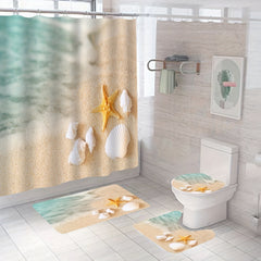 Coastal Beach Shower Curtain Set with Non Slip Bath Mat and Rug Soft Fabric