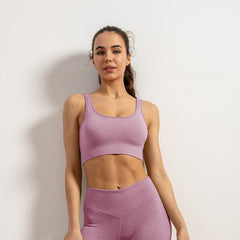 Ribbed Seamless Sports Bra with Padding - Gym Yoga Fitness