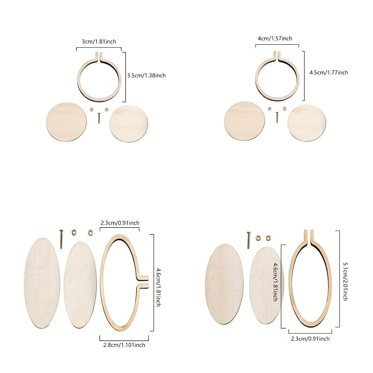 1pc Wooden Mini Small Embroidery Stretch Fixed Frame Round Oval Photo Frame