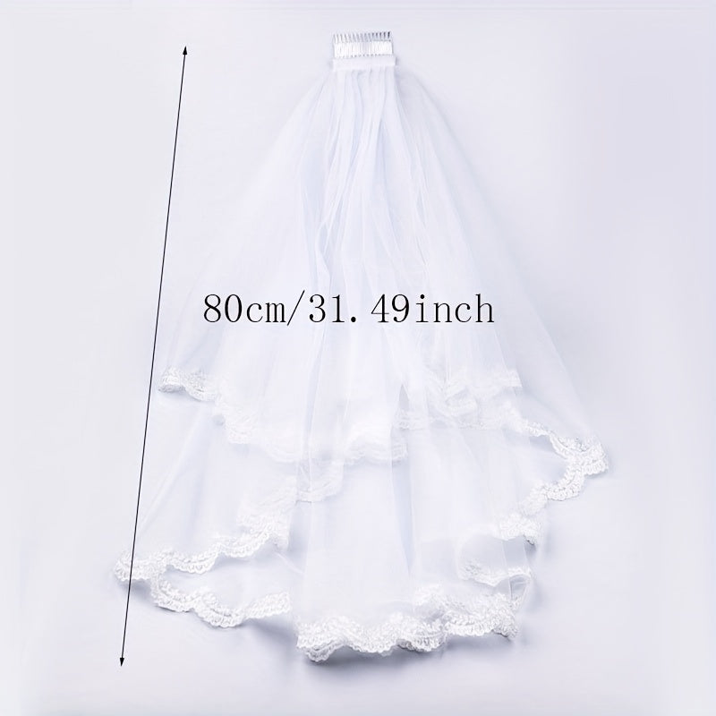 Wedding Veil With Comb Bride Costume Veil Layers Lace Edge Veil