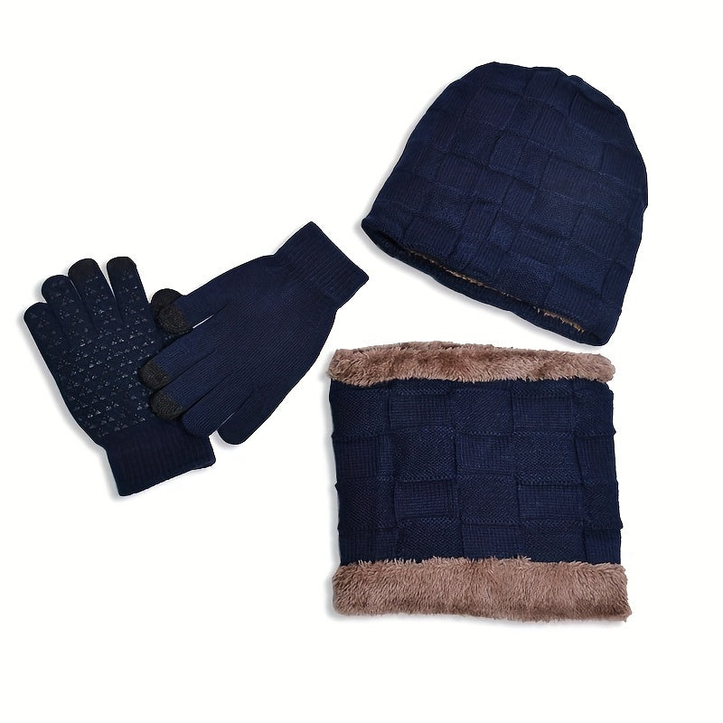 Kids Winter Knit Hat Scarf Gloves Set, Warm Beanie with Gloves & Scarf