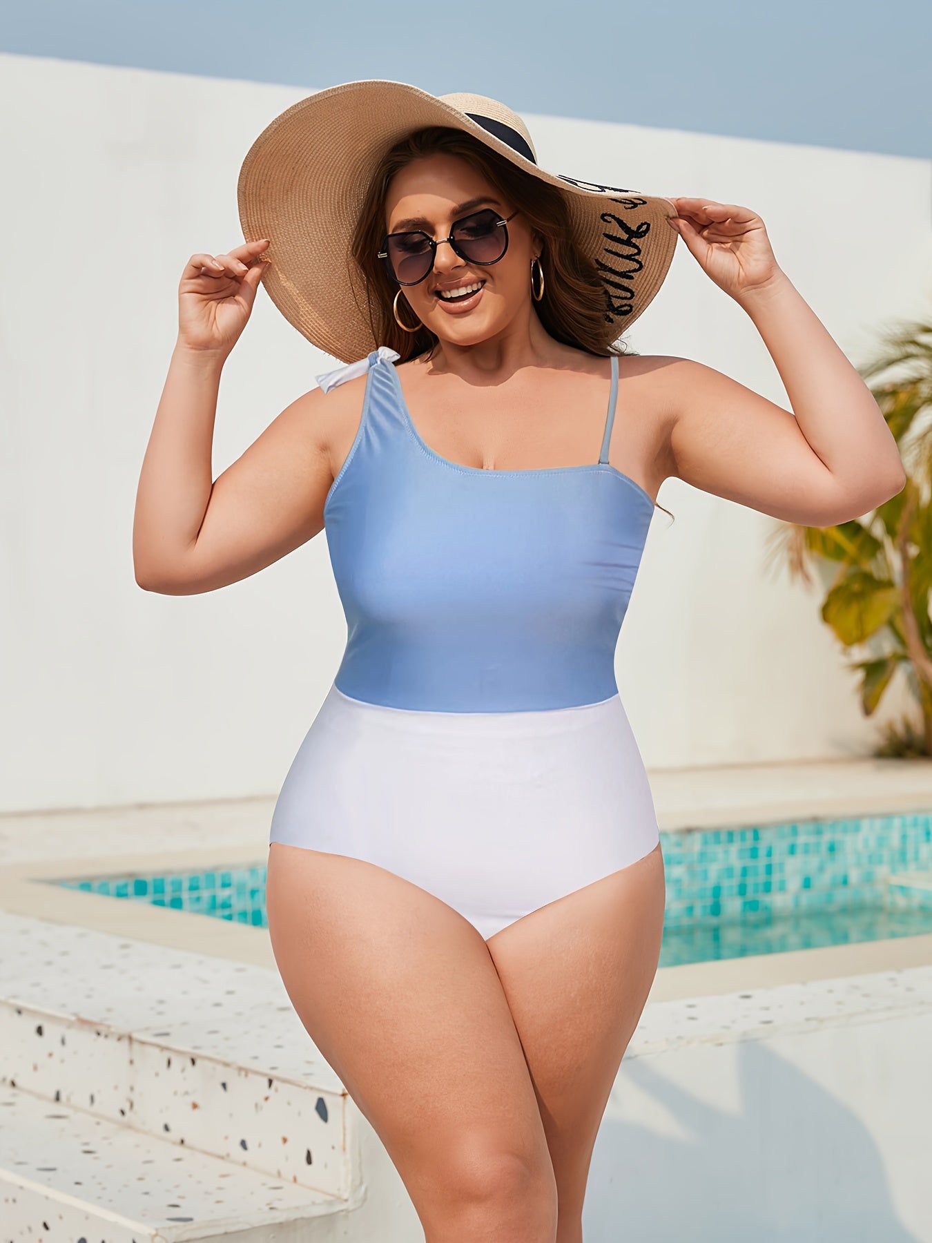Colorblock Tie Shoulder One Piece Swimsuit