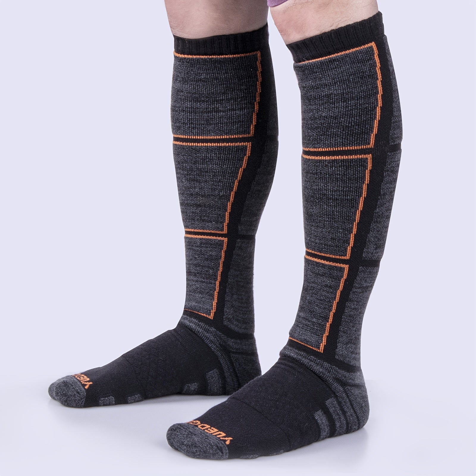Men's Ski Socks 2 Pairs Moisture Wicking Thermal Knee High Winter Sports Socks