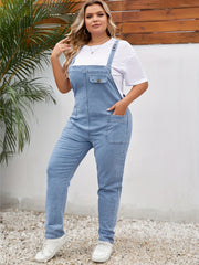 Women's Plus Button Flap Detail Denim Overalls