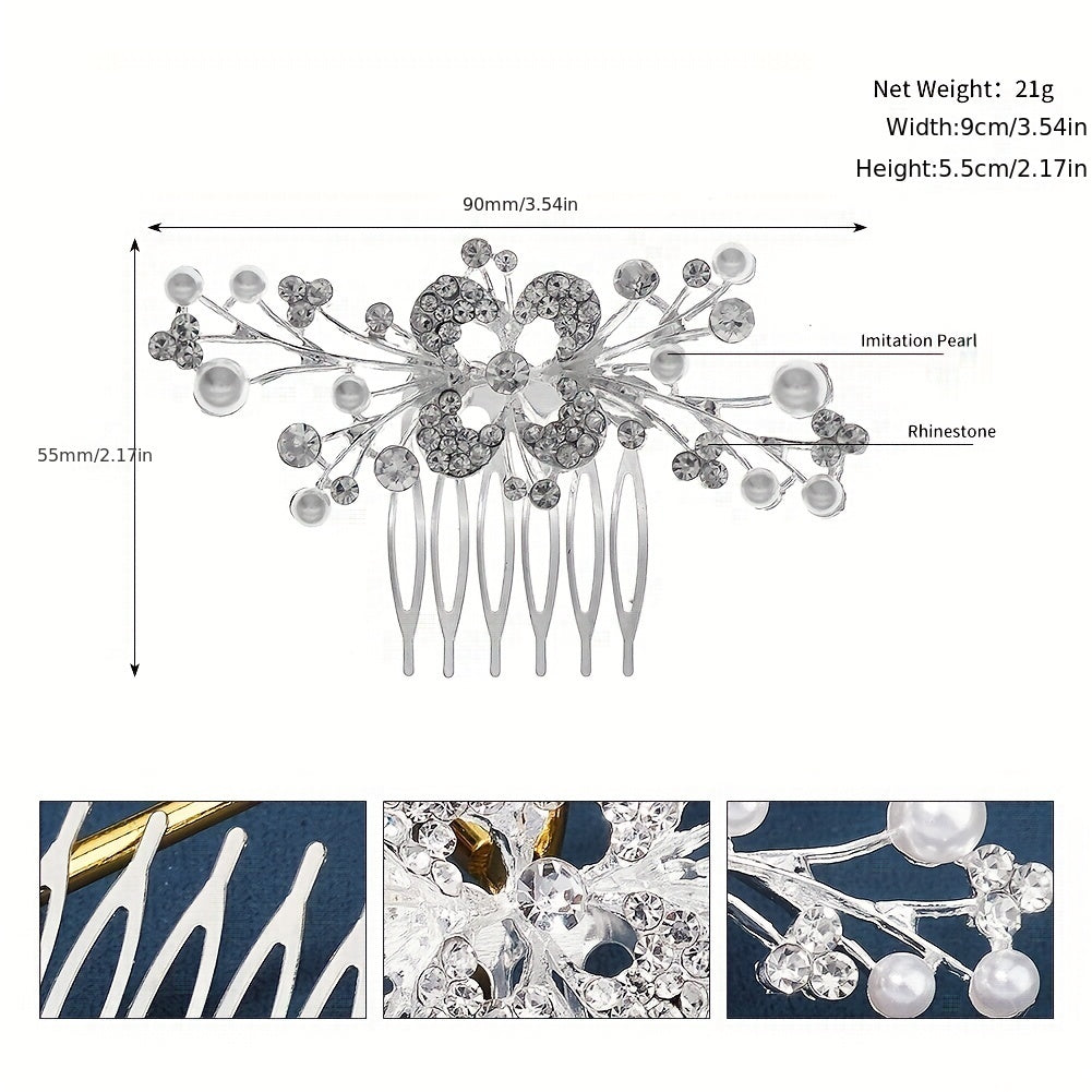 Rhinestone Faux Pearl Hair Comb Bridal Headband