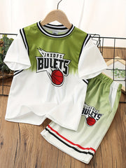 Boys Basketball & Letter Graphic T-Shirt & Shorts Jersey Set