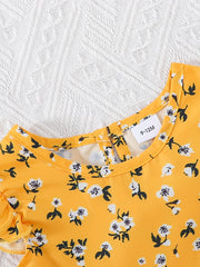 Toddler Baby Girls Dresses Summer Flutter Sleeve Floral Pleated Casual Dress