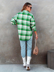 Plaid Button Front Jacket Casual Lapel Long Sleeve Jacket