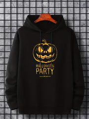 Men's Pumpkin Graphic Hoodie Halloween Style Drawstring Hooded Sweatshirt
