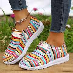 Striped Canvas Slip On Loafers Women's Casual Walking Shoes
