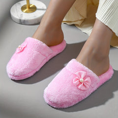 Women's BowKnot Decor Slippers Closed Toe Slip On Shoes Comfortable & Warm