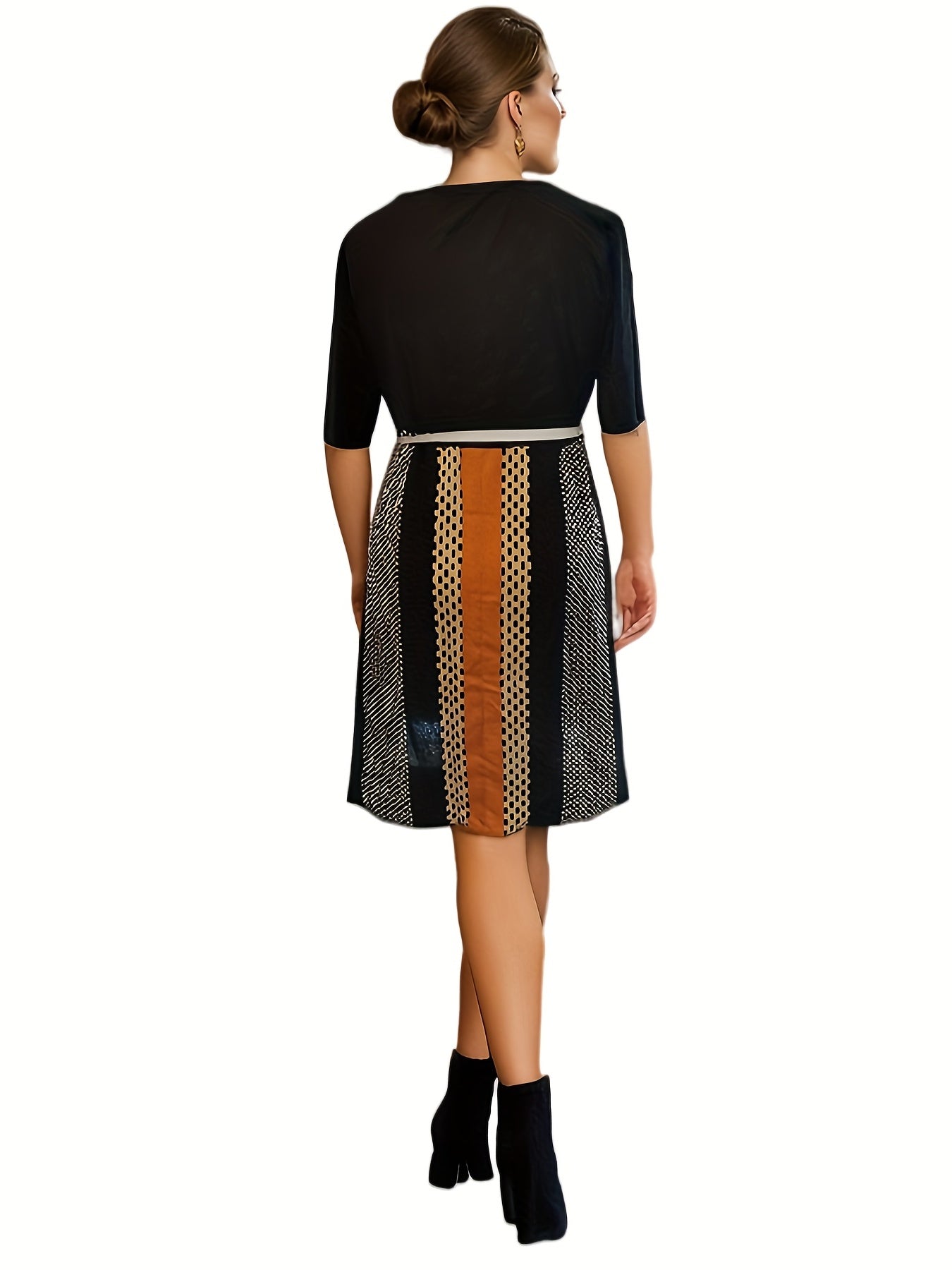 Colorblock Polka Dots Short Sleeve Midi Dress