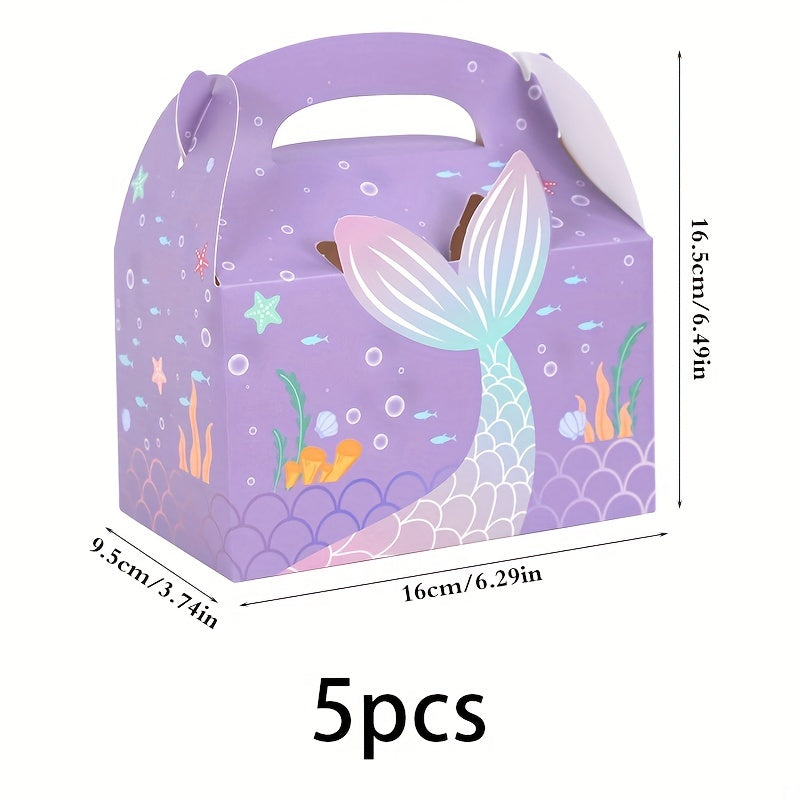 5pcs Mermaid Handbag Party Gift Box Mermaid Tail Pattern Packaging