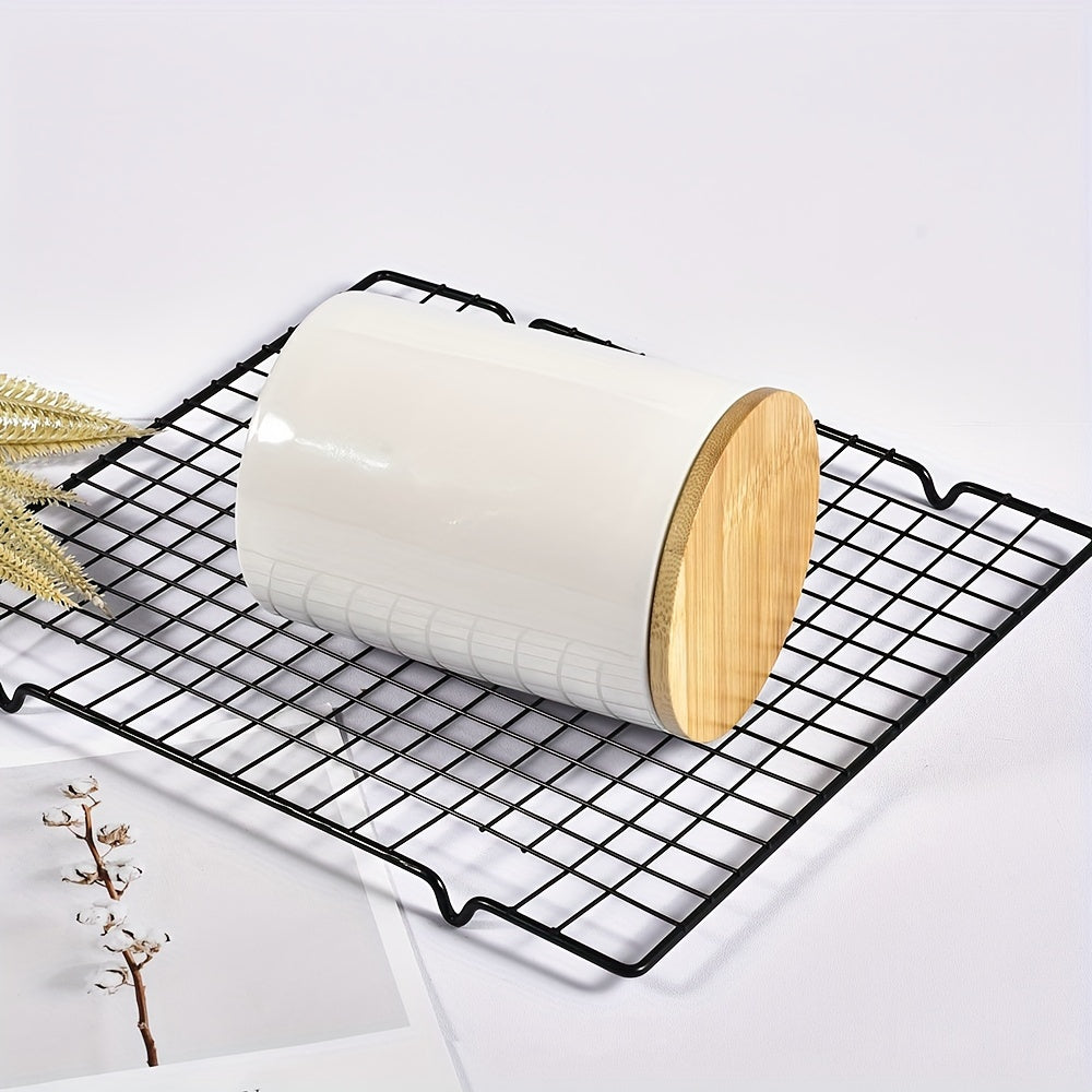 Middle Size Bone Jar Canister With Bamboo Lid - Home Kitchen Storage