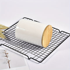Middle Size Bone Jar Canister With Bamboo Lid - Home Kitchen Storage