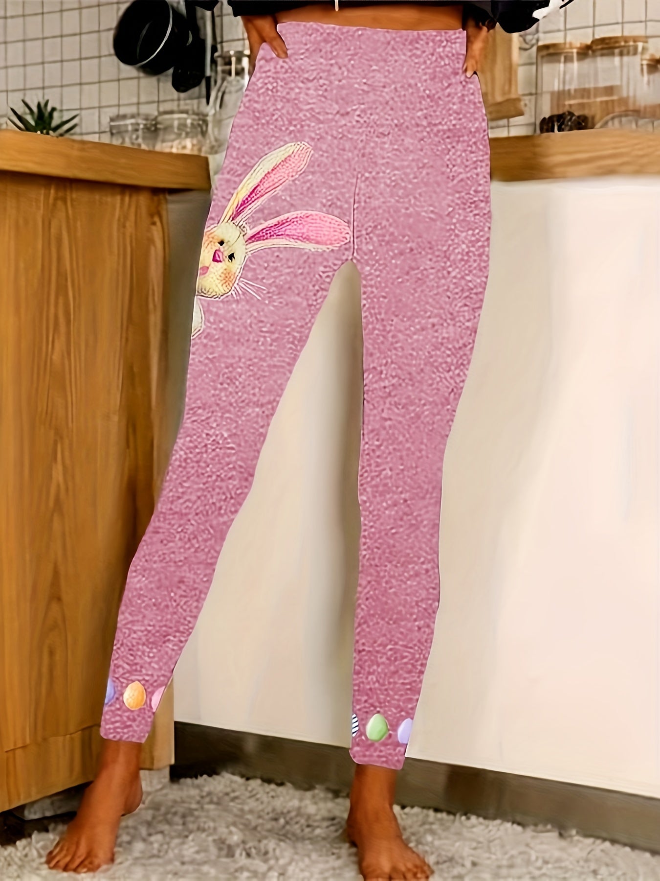 Rabbit Print High Waist Leggings for Women