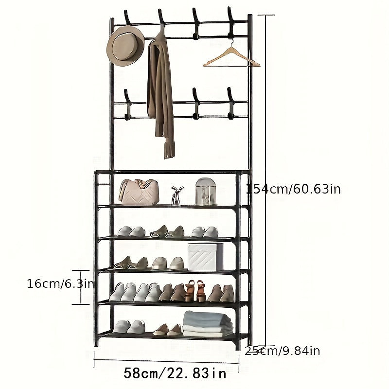 1pc Standing Floor Coat Rack Carbon Steel Shoes Rack Multifunctional Storage