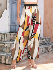 Geo Pattern Wide Leg Pants High Waist Random Print Casual Pants Women's Clothing