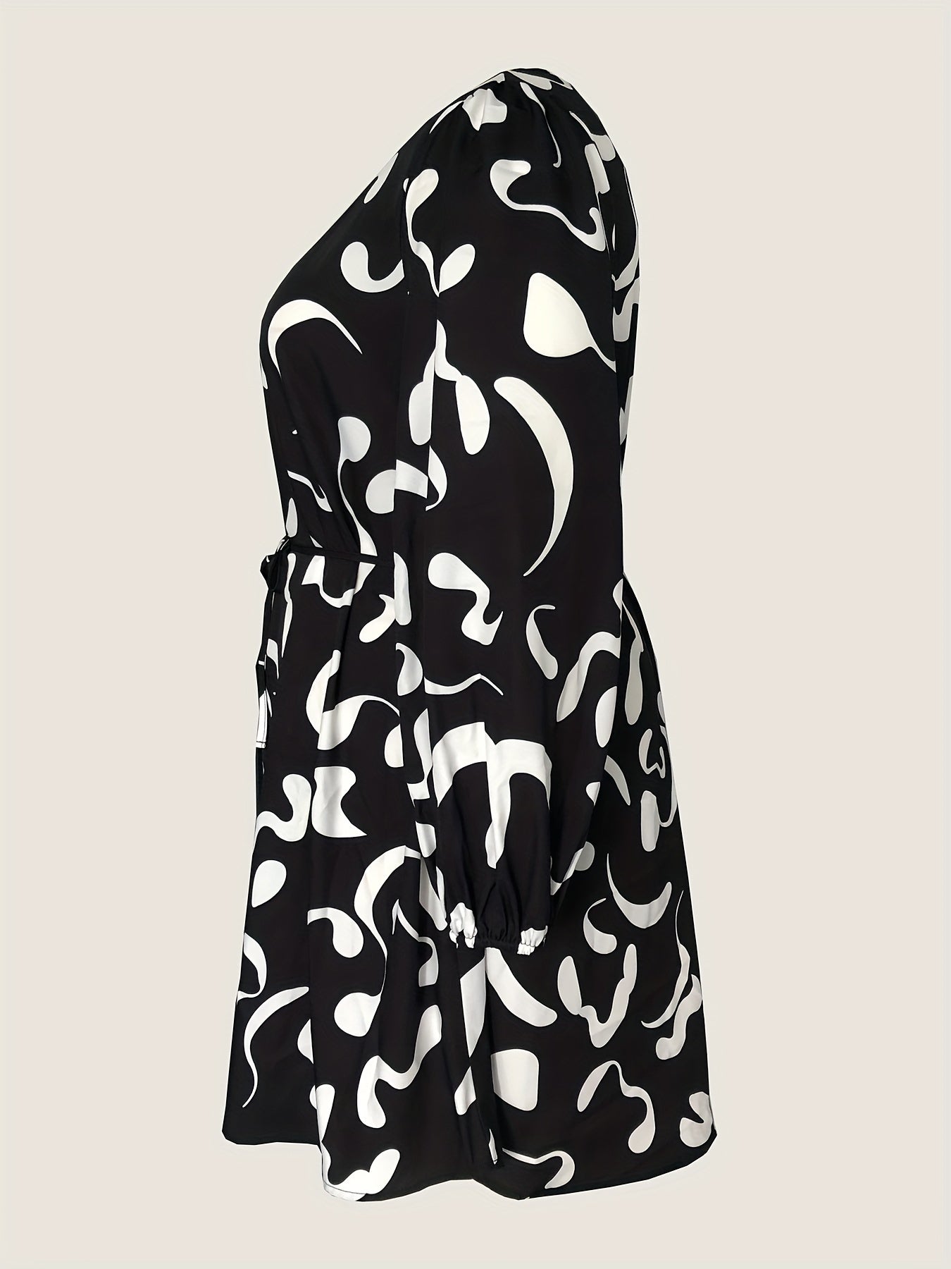 Graffiti Print Long Sleeve Dress with Belt