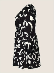 Graffiti Print Long Sleeve Dress with Belt