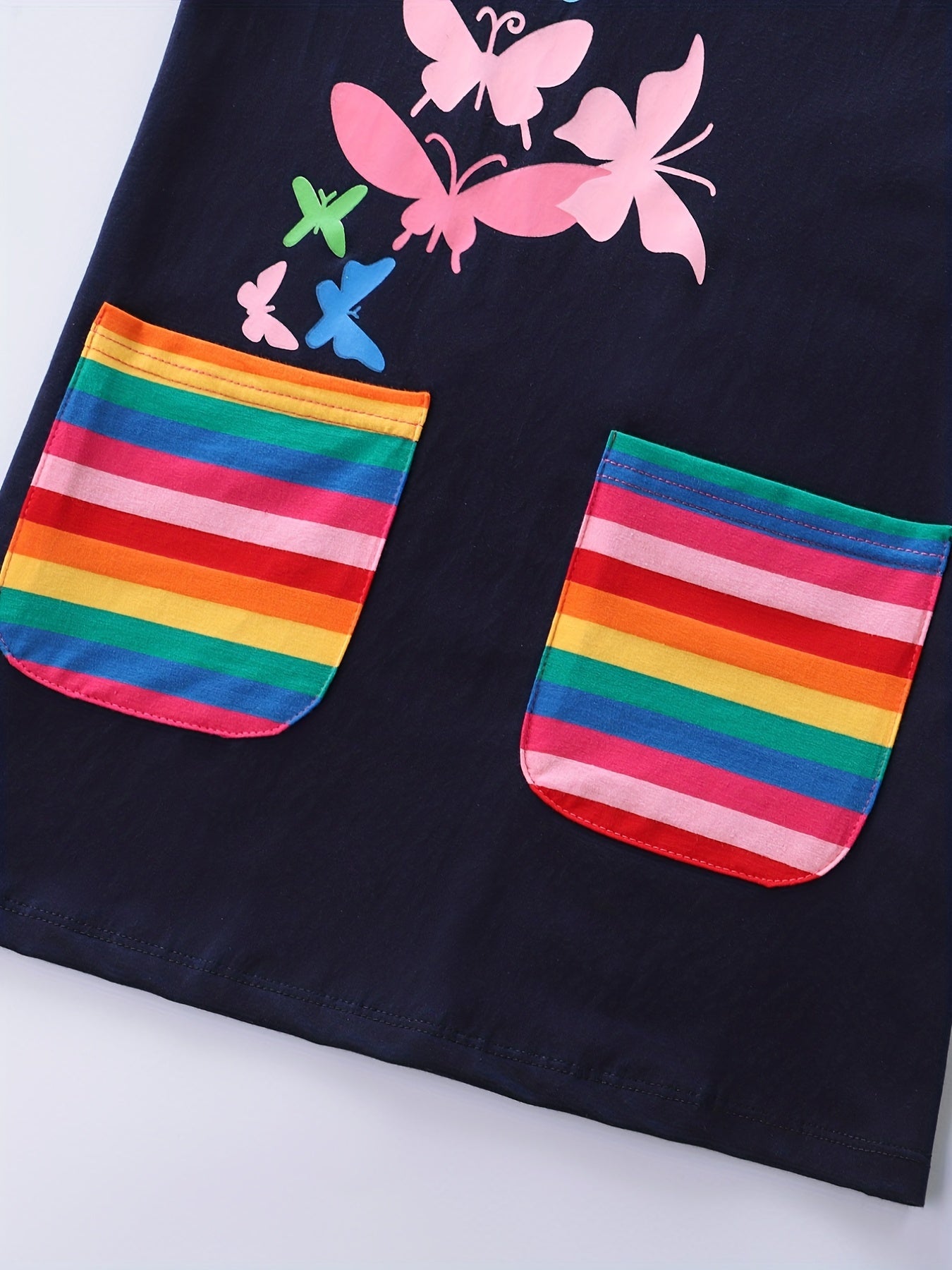 Toddler Girls Butterfly Graphic Rainbow Pocket Cotton Dress