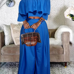 Women's Off Shoulder Crop Top & Wide Leg Pants Set