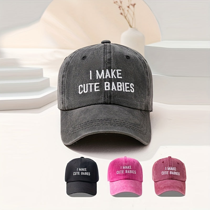 Washed Distressed Baseball Cap with BABIES Embroidery