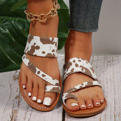 Cow Pattern Slide Sandals Casual Flat Summer Shoes Lightweight Slide Sandals