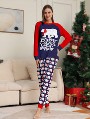Bear & Letter Print Pajama Set Christmas Long Sleeve Top & Pants