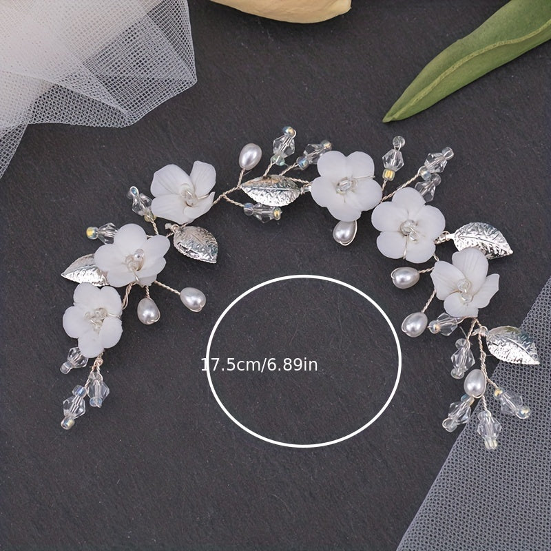Faux Pearl Bridal Flower Headpiece Leaf Shape Headband Wedding Hair Accessories