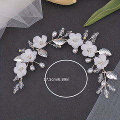 Faux Pearl Bridal Flower Headpiece Leaf Shape Headband Wedding Hair Accessories