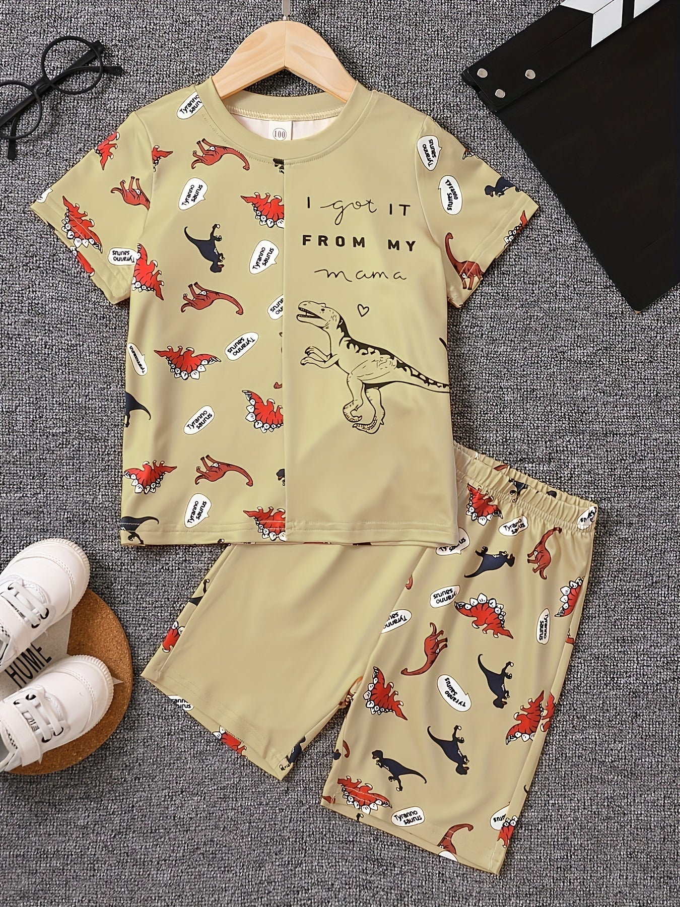 Boys Dinosaur Graphic Print T-shirt & Shorts Set for Summer
